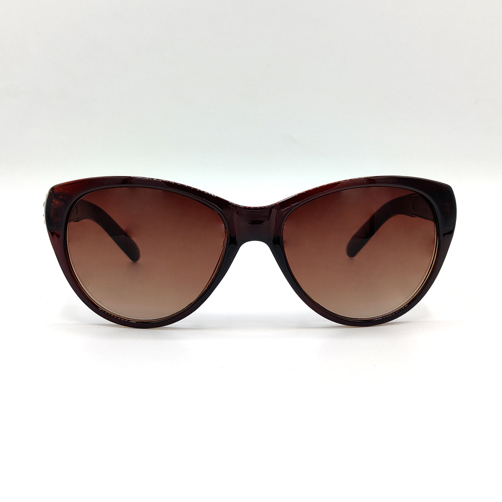 Cat Eye Brown  Women Sunglasses With Heavy Stone Side