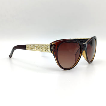 Cat Eye Brown  Women Sunglasses With Heavy Stone Side